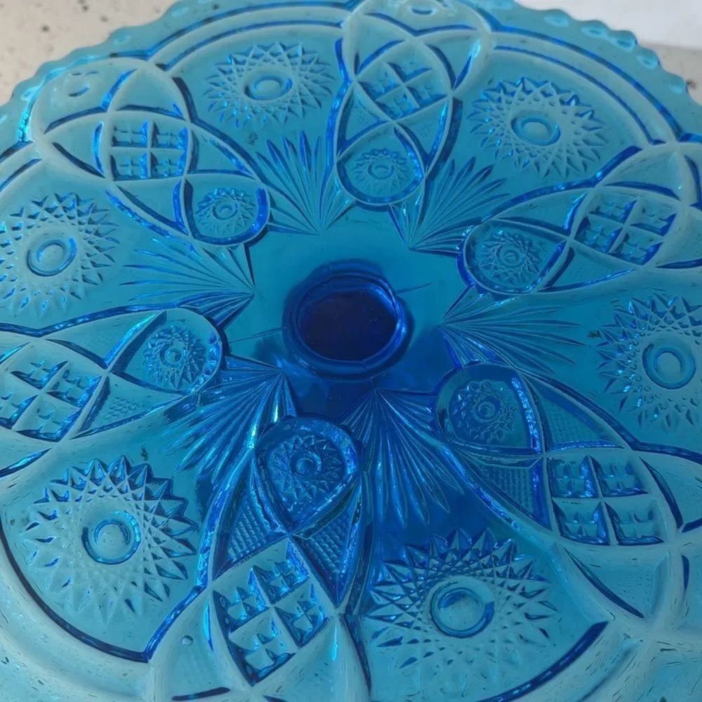VINTAGE Imperial Glass Ohio Blue Bellaire Collectors Crystal Glass Cake Stand